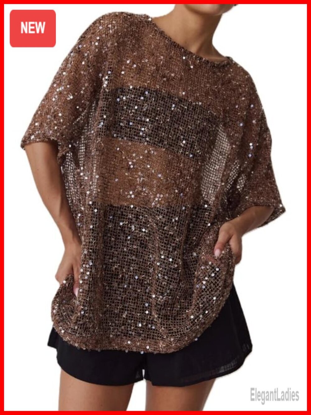 Oversized Sparkly See Through Glitter Crochet Cover Up Shirt